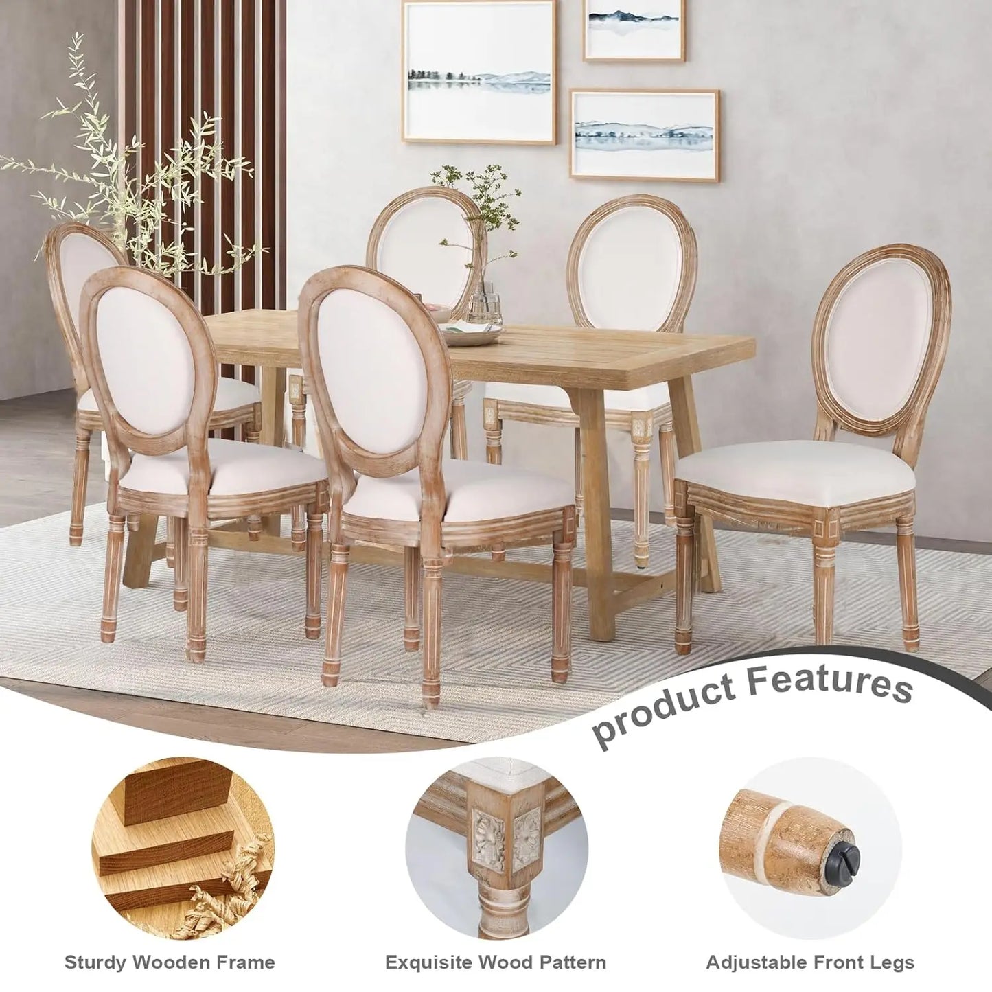 Frame French Country Square Back Dining Chairs Set 2