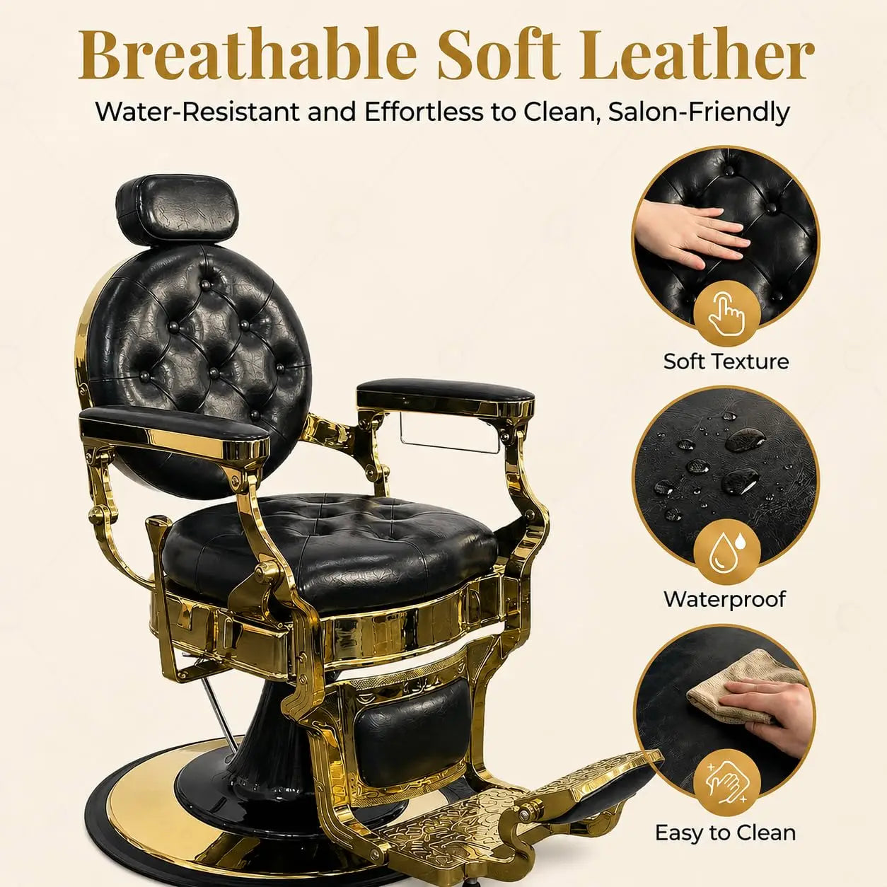 Vintage Barber Chair With Hydraulic Recline And 360 Degree Swivel