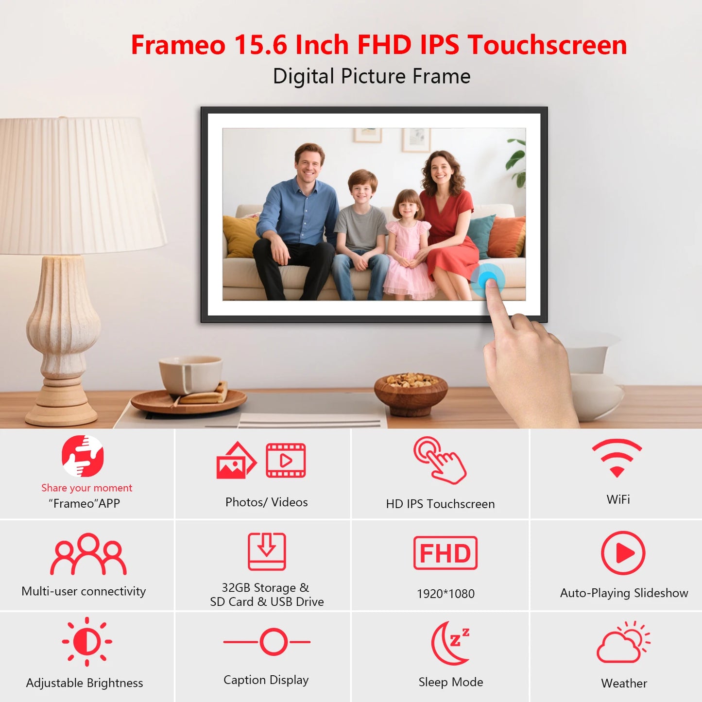 YENOCK 32GB Digital Photo Frame WiFi IPS HD Touch Screen