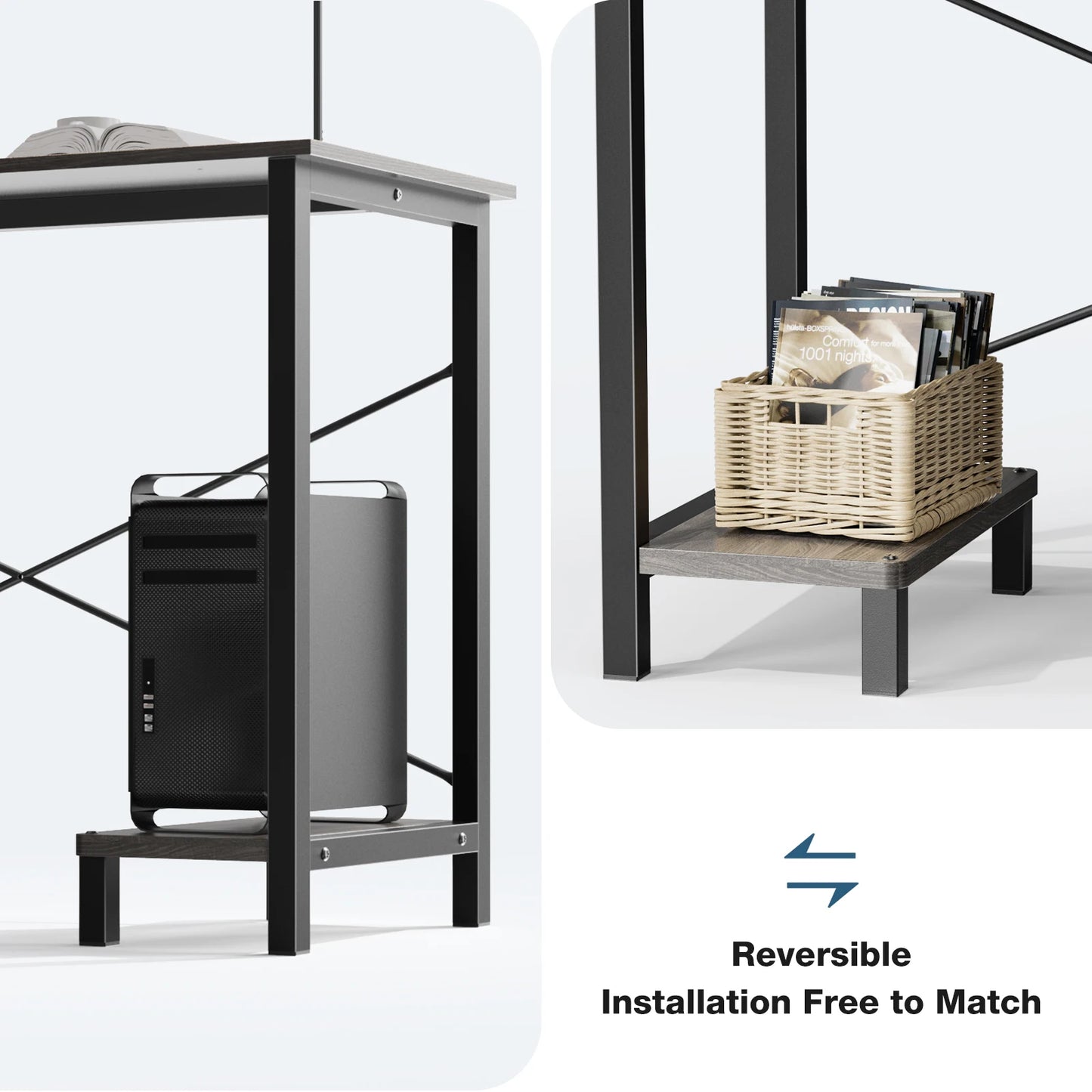 JHK Gaming Corner Desk With CPU Storage Shelf And Bag