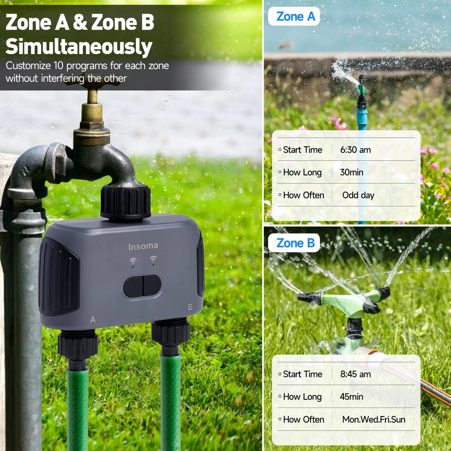 Insoma Zigbee WiFi Automatic Water Timer 2 Outlet Garden Irrigation