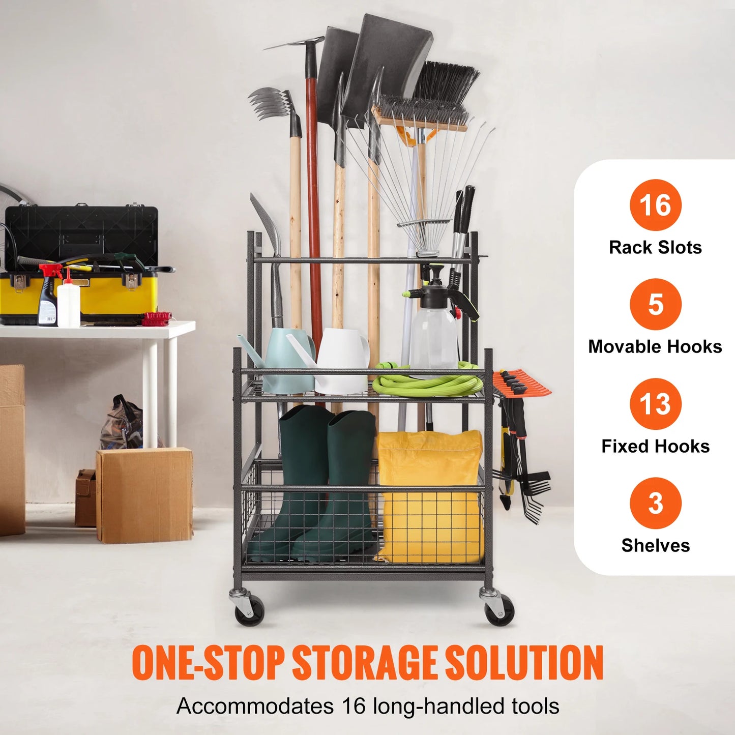 SucceBuy 16 Slot Garden Tool Organizer Tower Rack With Hooks