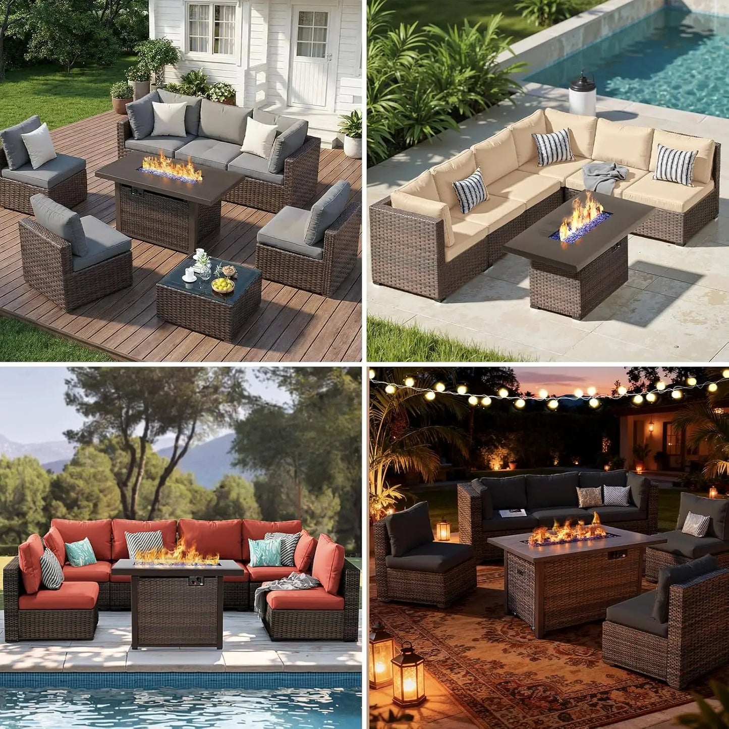 XIAOLANG Outdoor Patio Furniture Set Sectional Sofa With Firepit Table
