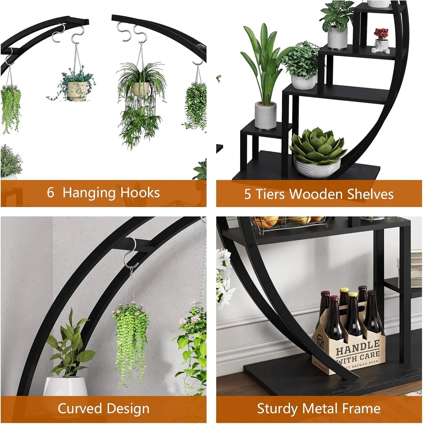 TWISTER.CK 5-Tier Metal Half Moon Plant Stand Indoor Garden