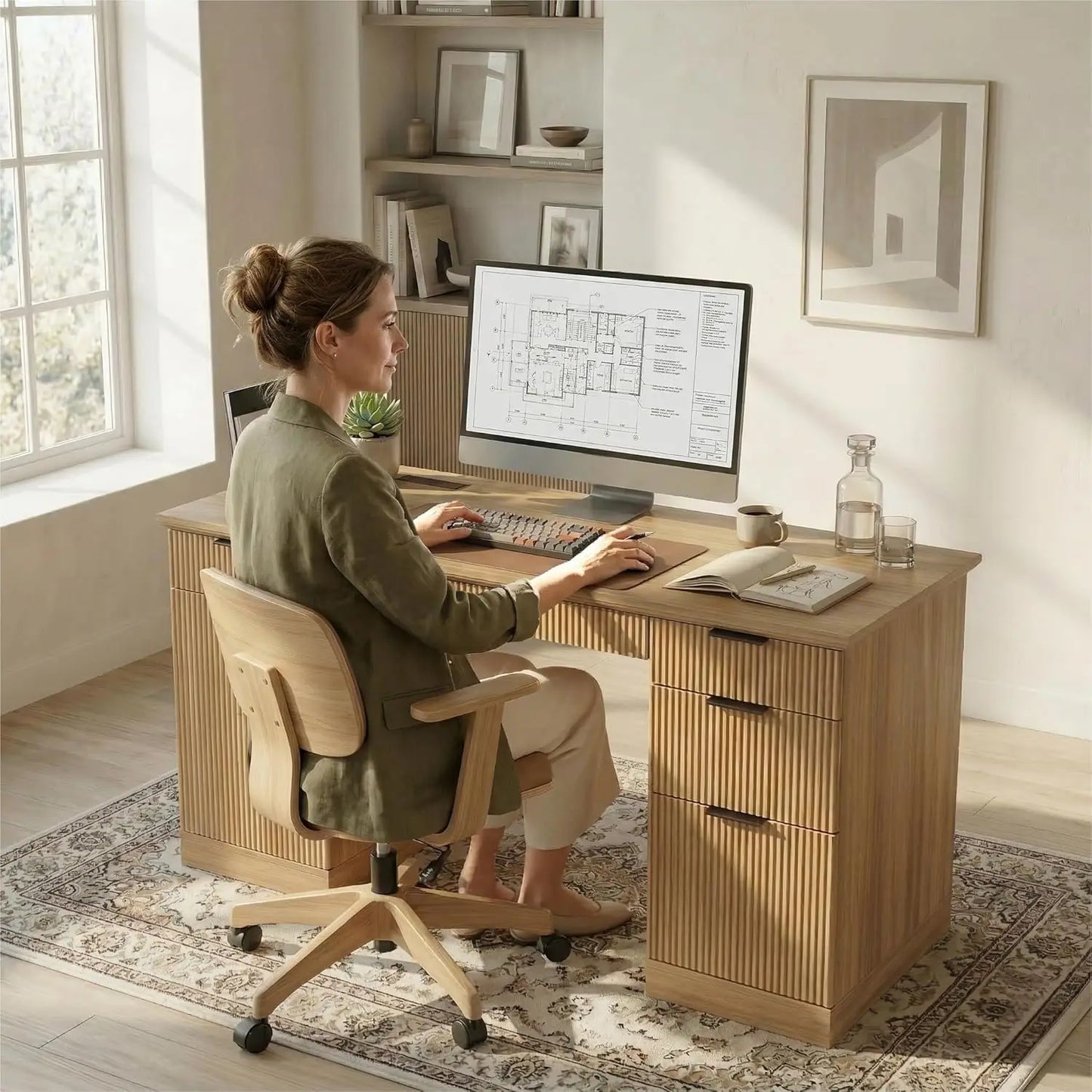 Executive Desk With USB Outlet And File Drawer Oak