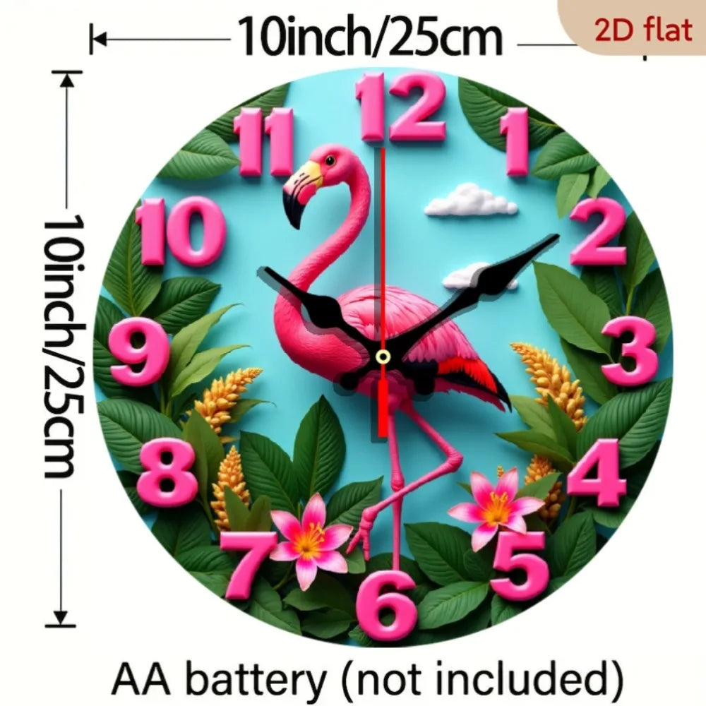 Nursery Wall Clock Flamingo Garden Design Lilies Decor