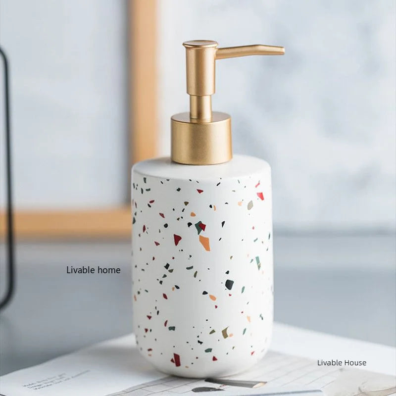 Ceramic Terrazzo Pattern Soap Dispenser For Bathroom Counter Use