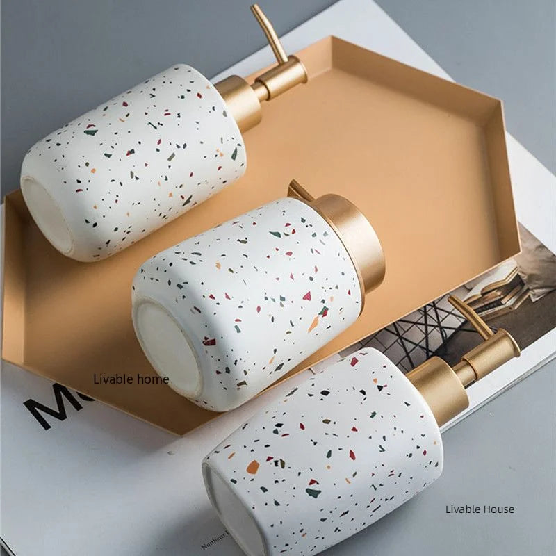 Ceramic Terrazzo Pattern Soap Dispenser For Bathroom Counter Use