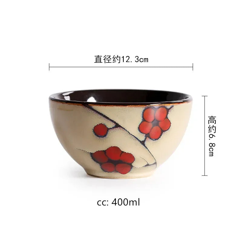 Japanese Ceramic Tableware Household Hand-painted Plum Blossom Ceramic Plate Rice Bowl Home Dinner Plates Kitchen Accessories