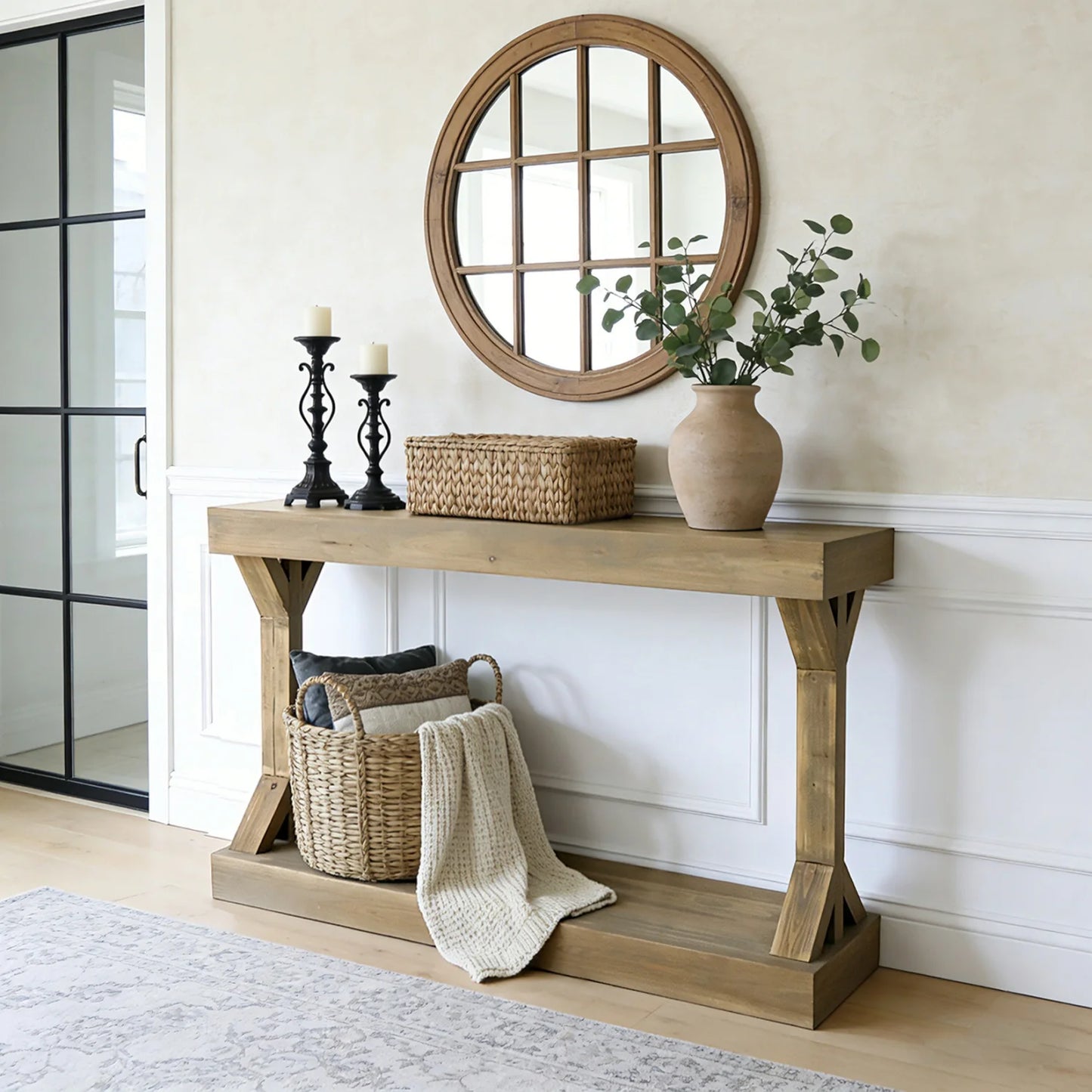 Sofa Console Table With Wood Storage Shelf For Entryway