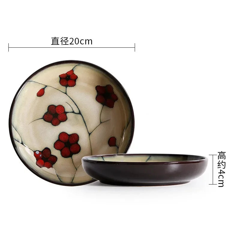 Japanese Ceramic Tableware Household Hand-painted Plum Blossom Ceramic Plate Rice Bowl Home Dinner Plates Kitchen Accessories