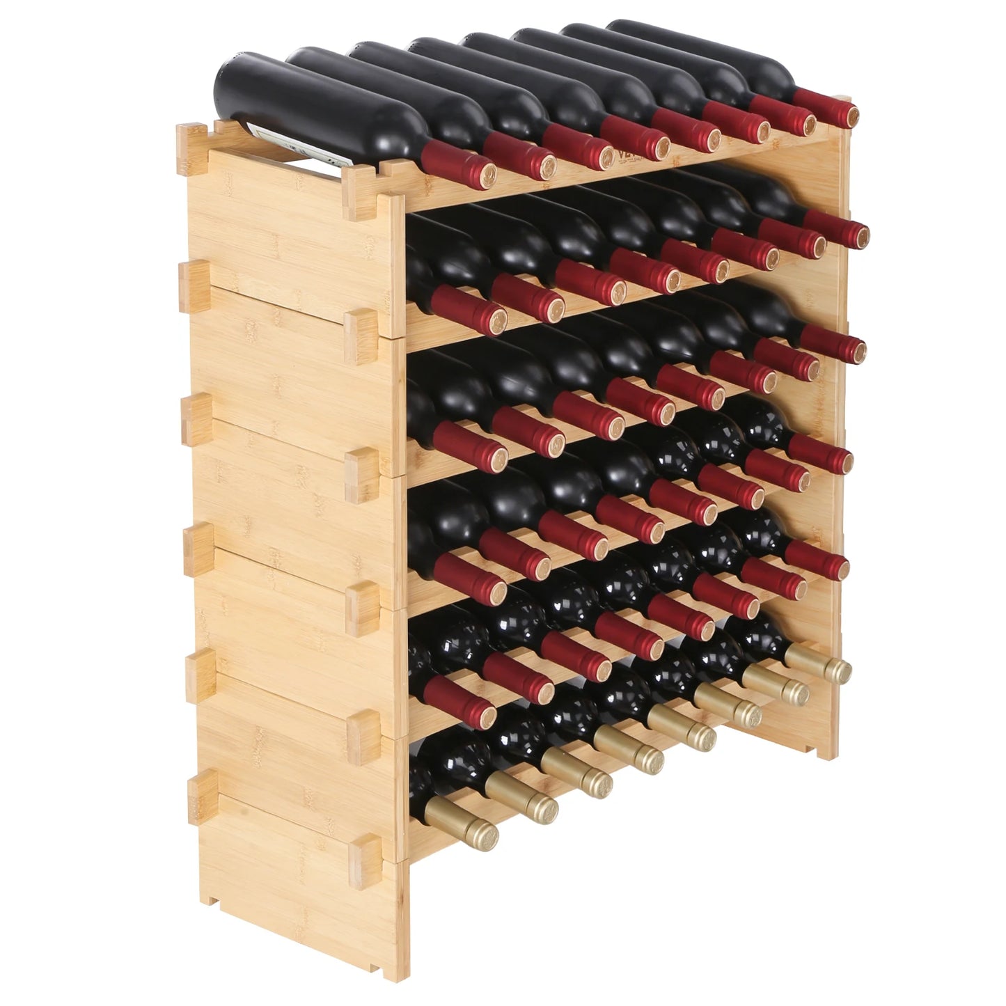 SucceBuy Bamboo Stackable Wine Rack Eight Tier Free Standing Storage