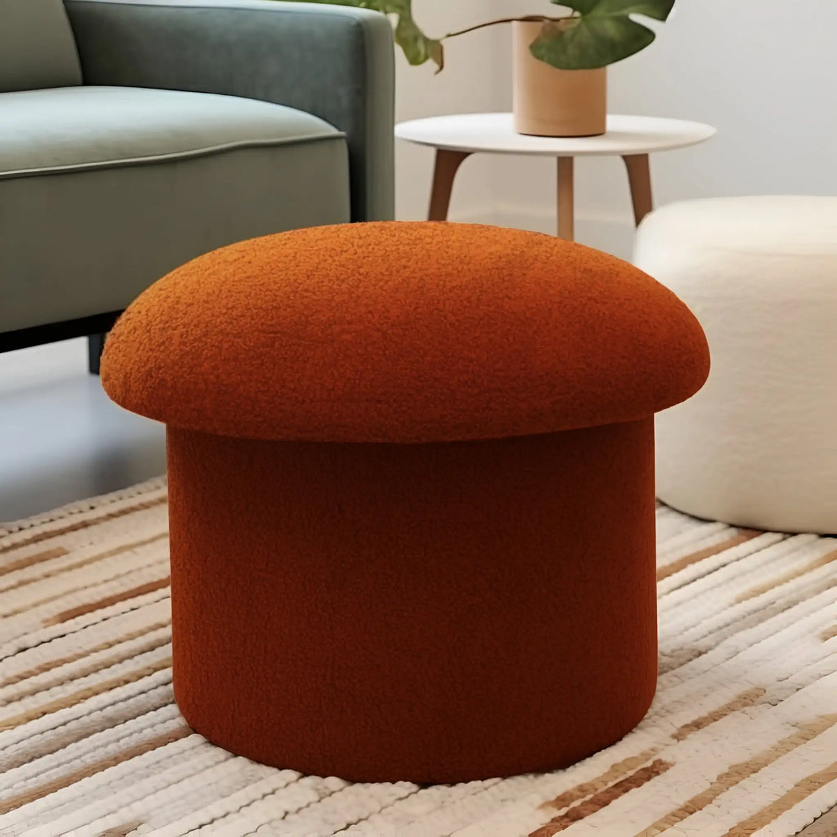 Mainstays Mushroom Boucle Storage Ottoman Upholstered Footrest