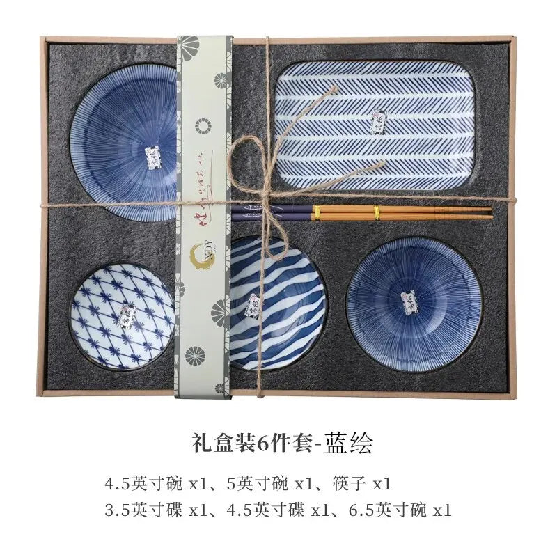 Japanese Retro Ceramic Dinnerware Set With Plates And Bowls