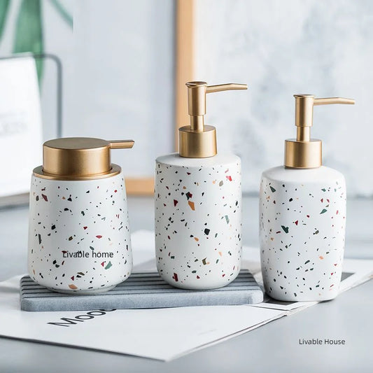 Ceramic Terrazzo Pattern Soap Dispenser For Bathroom Counter Use