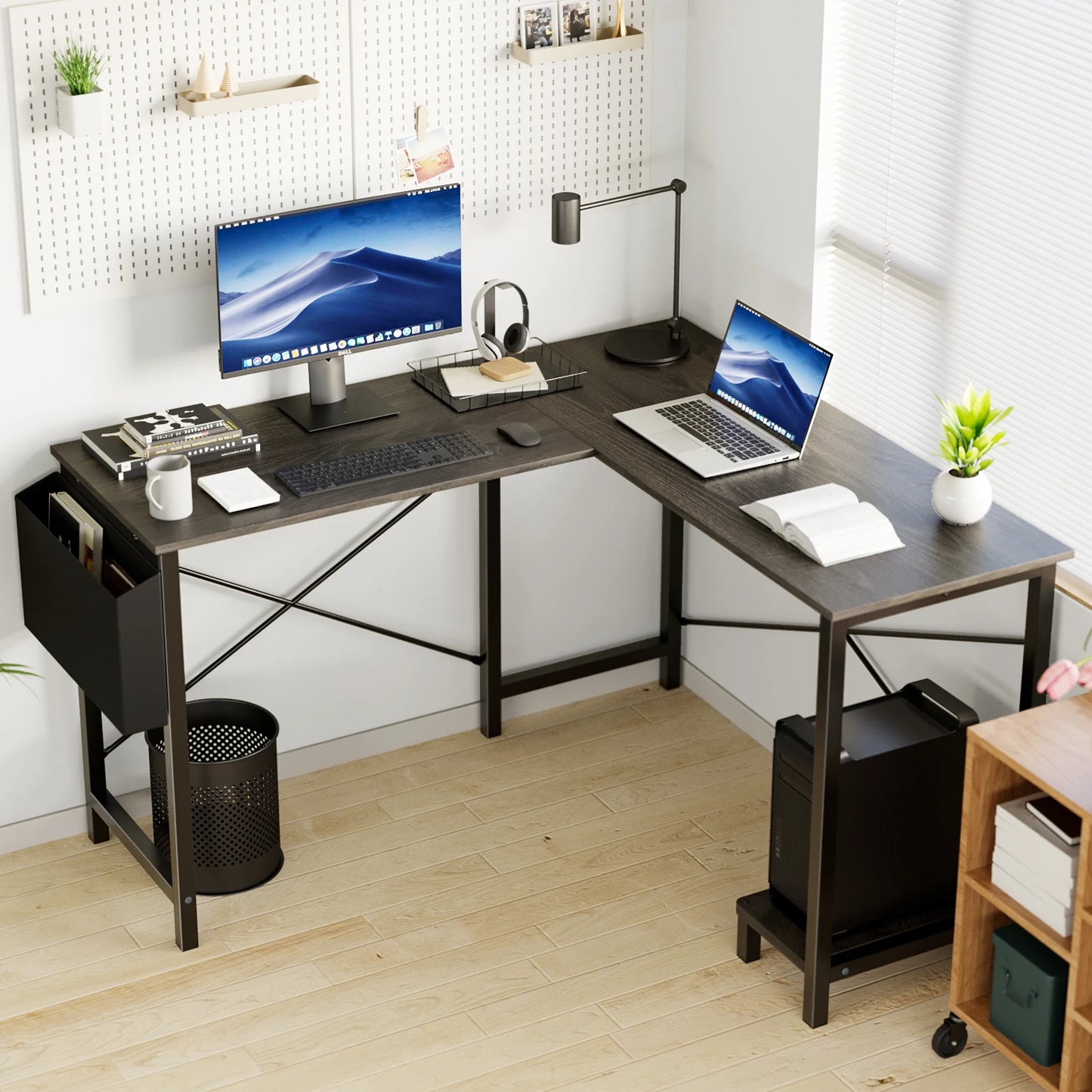 JHK Gaming Corner Desk With CPU Storage Shelf And Bag