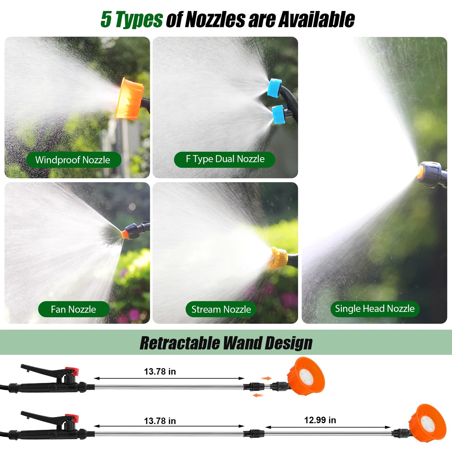 Garden Electric Backpack Sprayer 100 PSI Telescopic Wand Nozzles