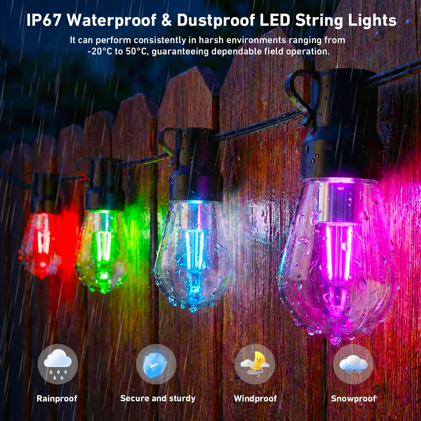Outdoor IP67 Dimmable LED Shatterproof String Lights With IC