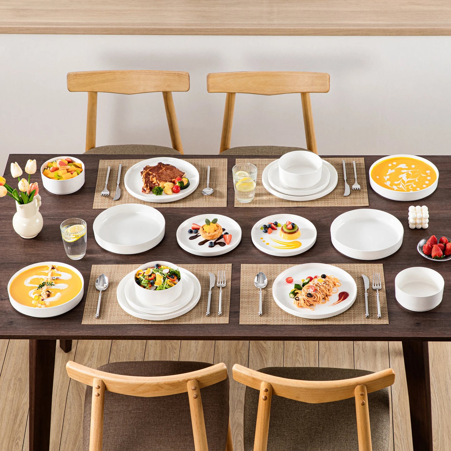 MALACASA Ceramic Dinnerware Sets 12/16/18/24 Piece Dinner Plates