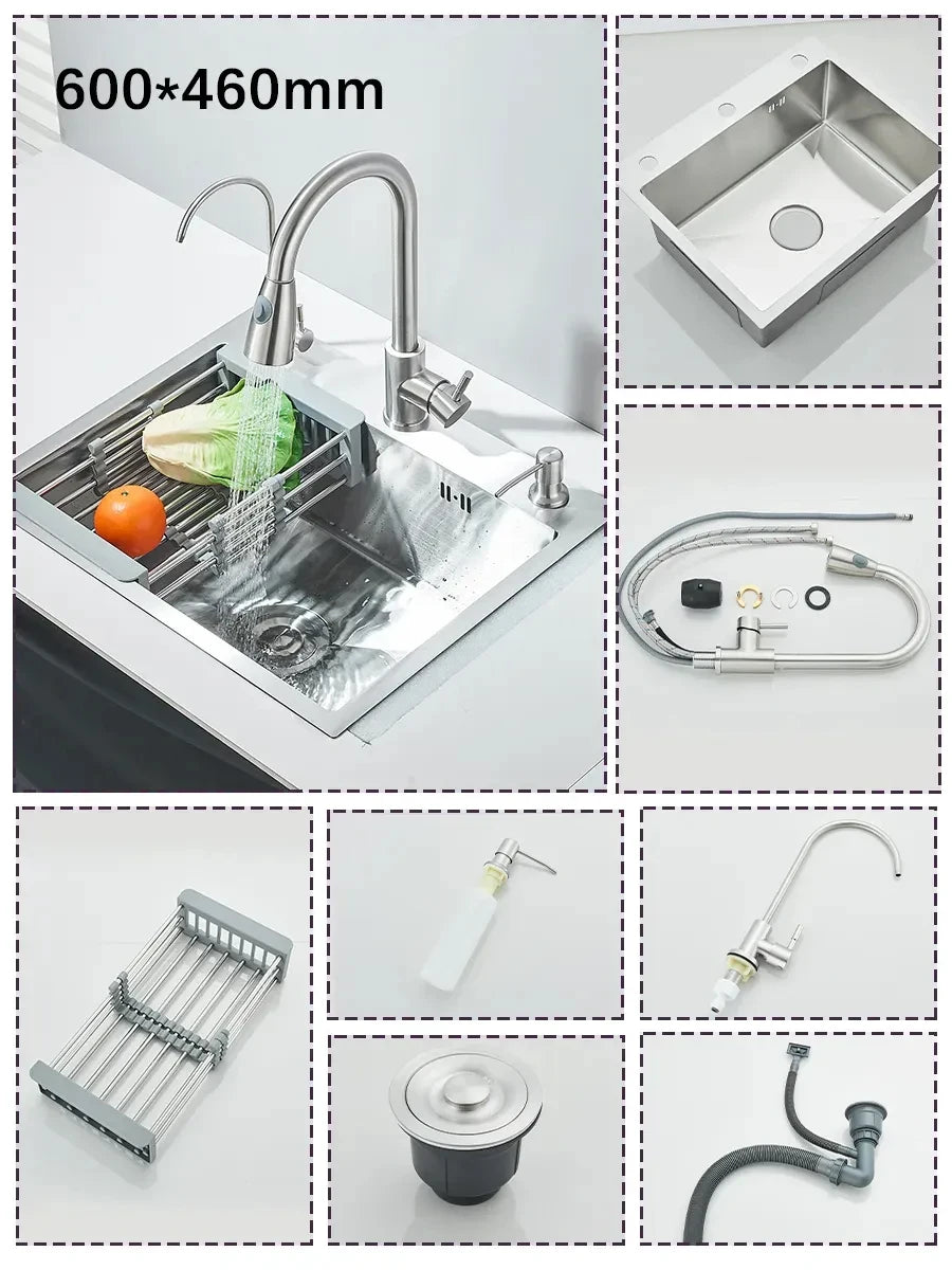 Stainless Steel Undermount Kitchen Sink With Integrated Faucet Drain Basket