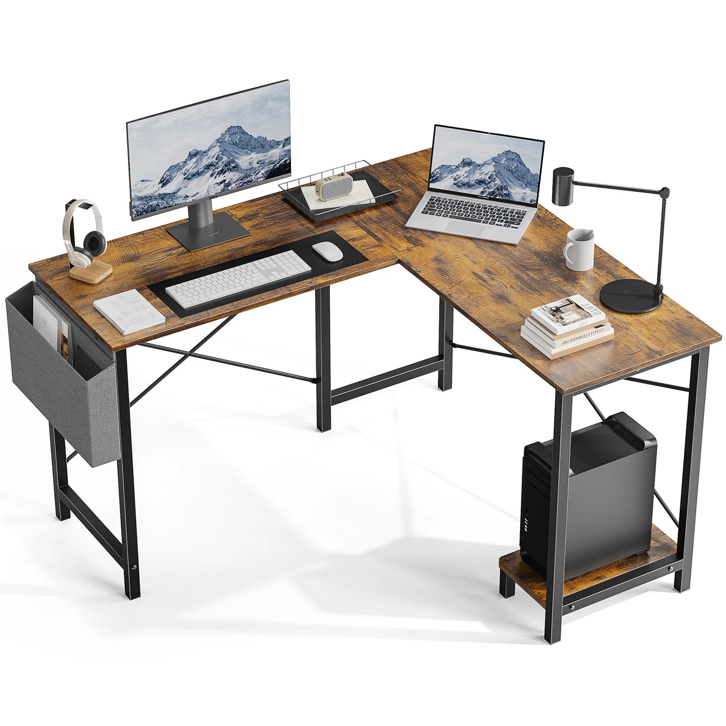 JHK Gaming Corner Desk With CPU Storage Shelf And Bag