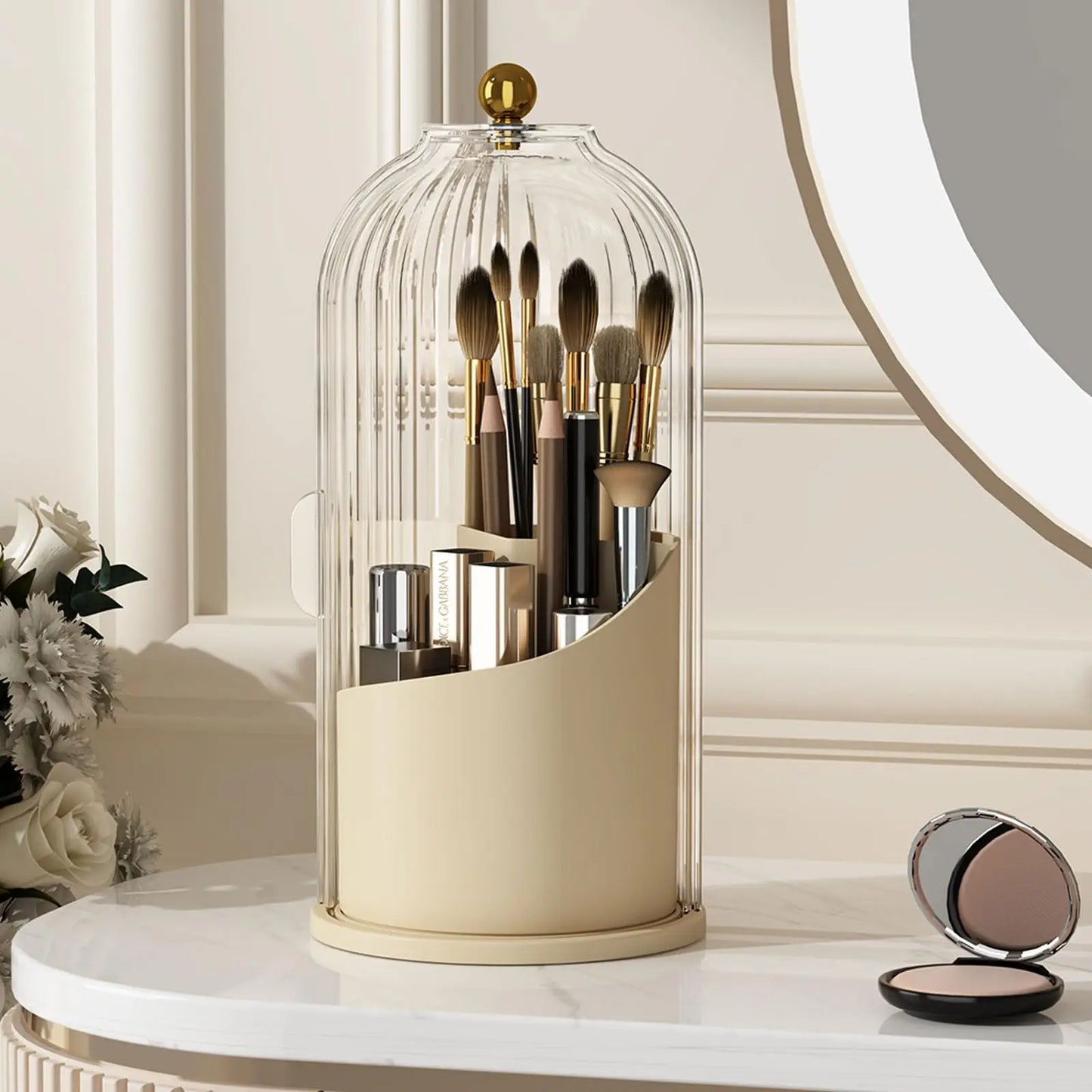 Makeup Brush Holder With Lid Rotating 360 Clear Dustproof Organizer