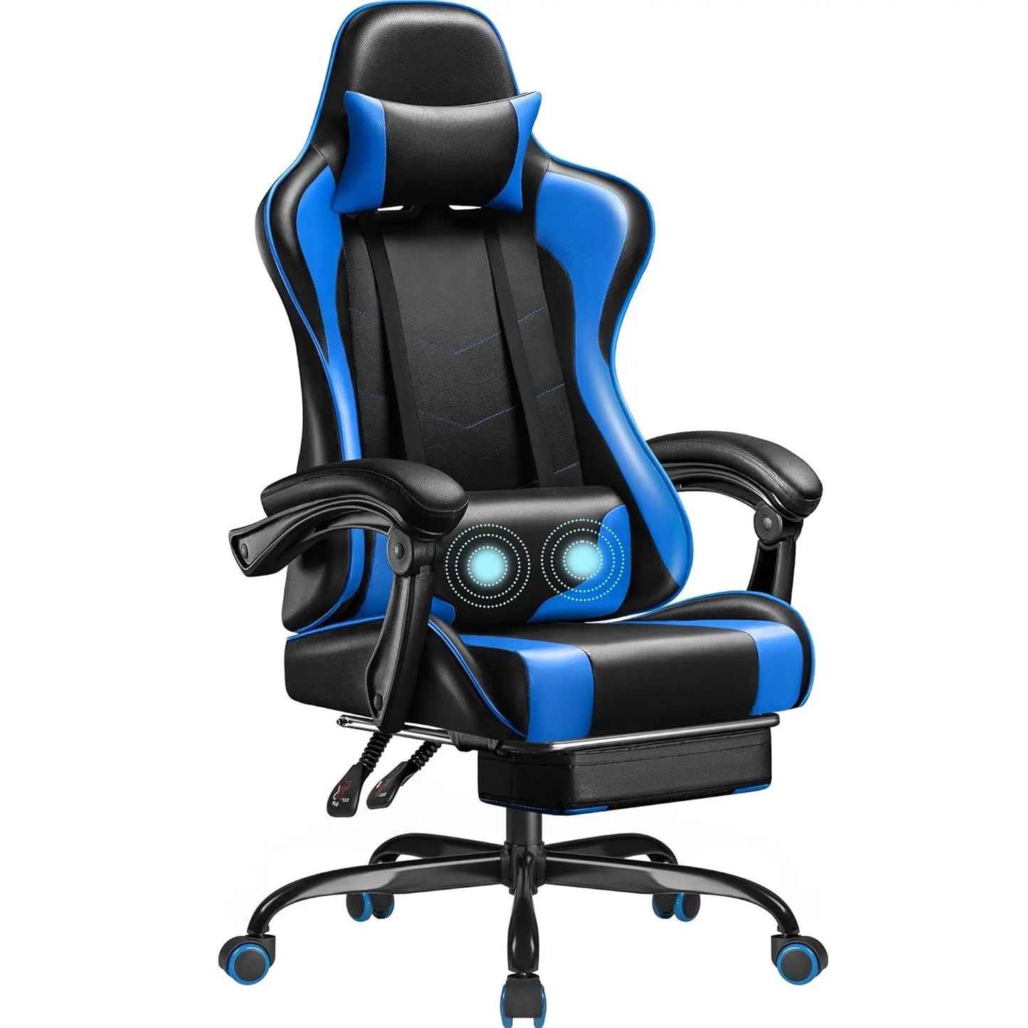 Gaming Chair With Footrest Height Adjustable And Massage Lumbar Support