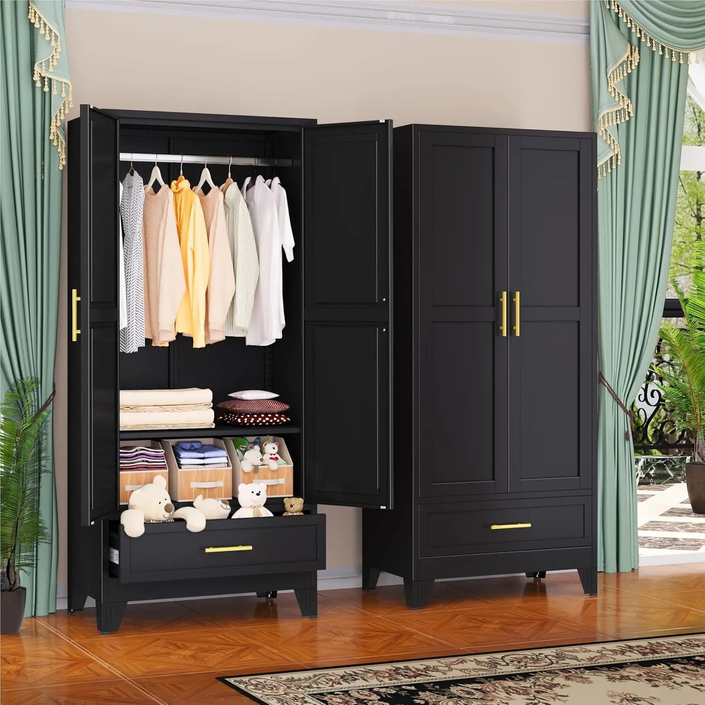 Steel Armoire Wardrobe Closet Metal Storage Cabinet With Two Doors