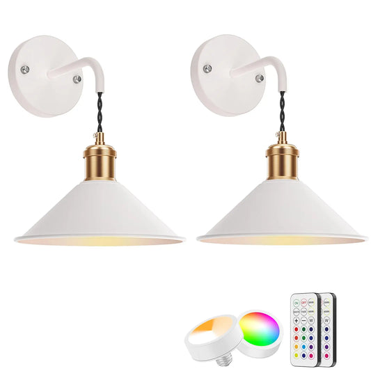 PRTILOUD Battery Operated Wall Sconces 2 Pack Remote Dimmable Warm RGB