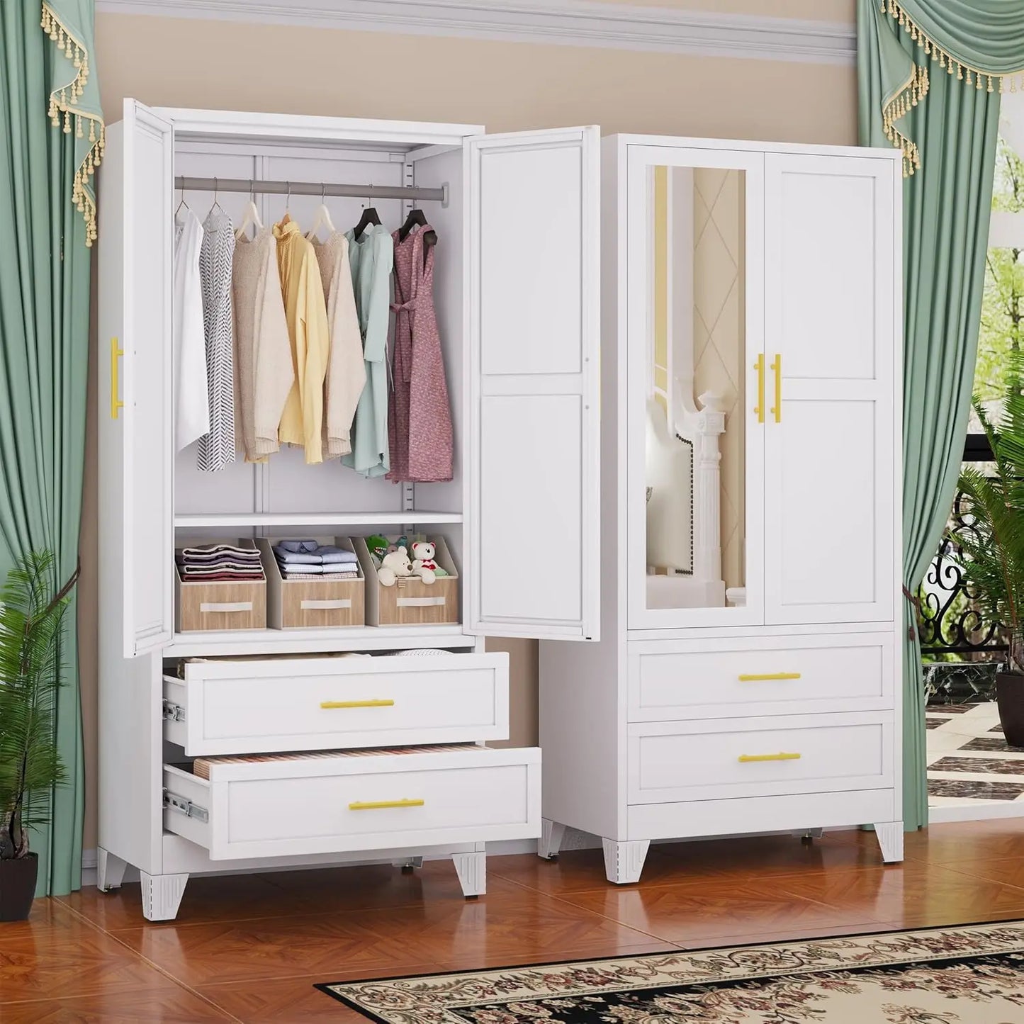 Steel Armoire Wardrobe Closet Metal Storage Cabinet With Two Doors