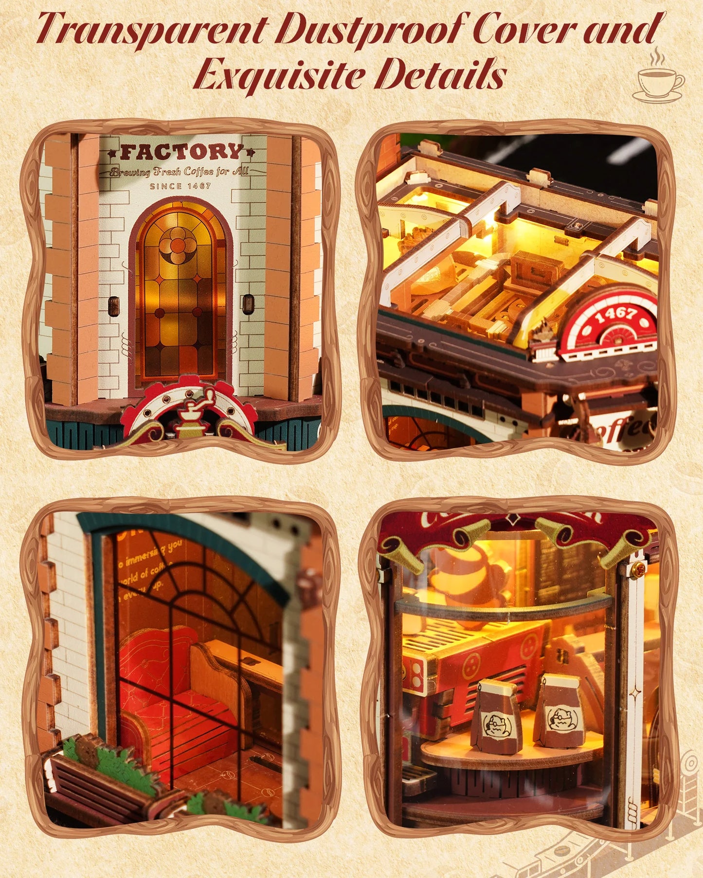 ROKR Dream Coffee Factory 3D Puzzle Music Box LED Kit
