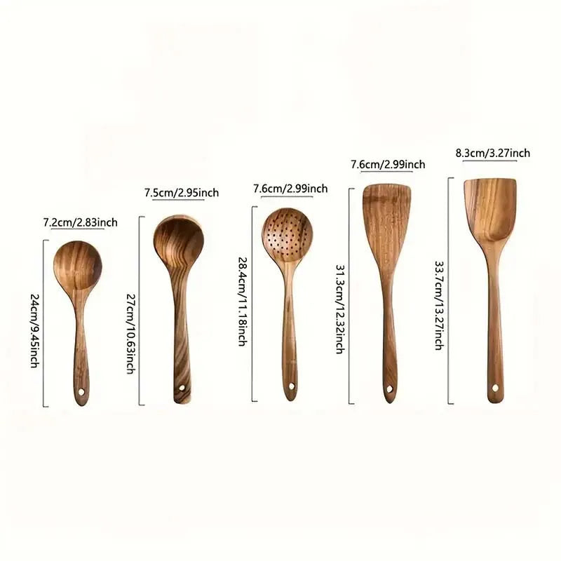 Wood Kitchen Utensil Set Spatula Spoon Fork Stirring Tools