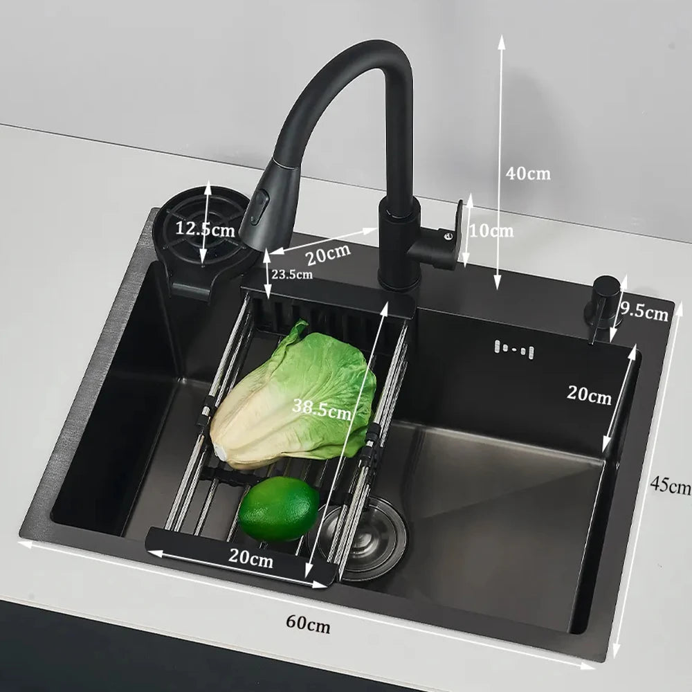 Stainless Steel Undermount Kitchen Sink With Integrated Faucet Drain Basket