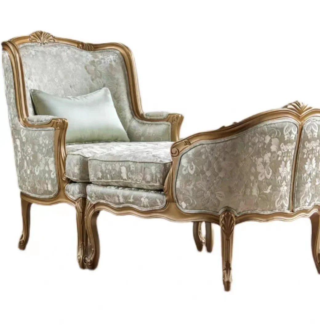 French Style Solid Wood Carved Recliner Single Sofa Chair