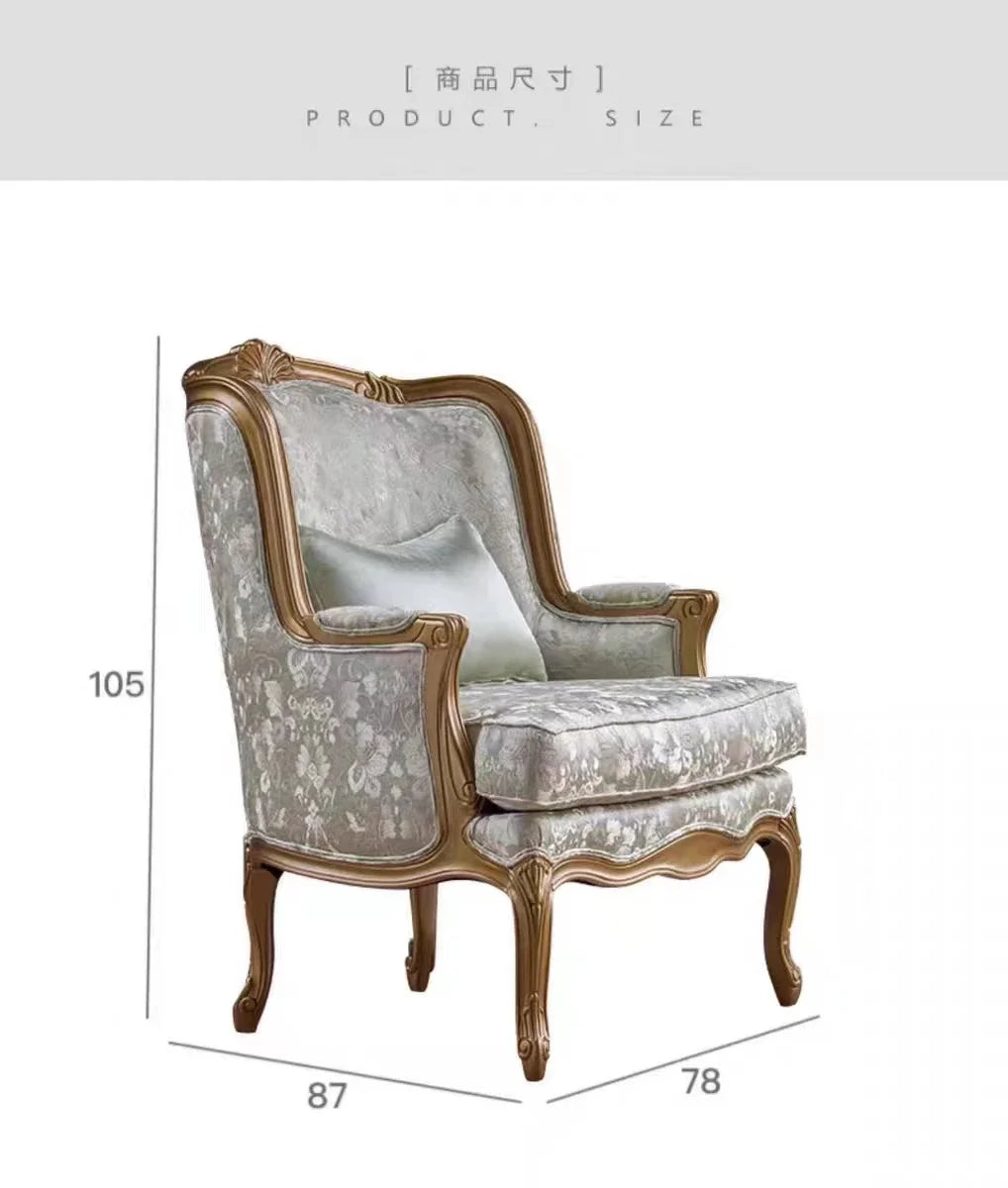 French Style Solid Wood Carved Recliner Single Sofa Chair