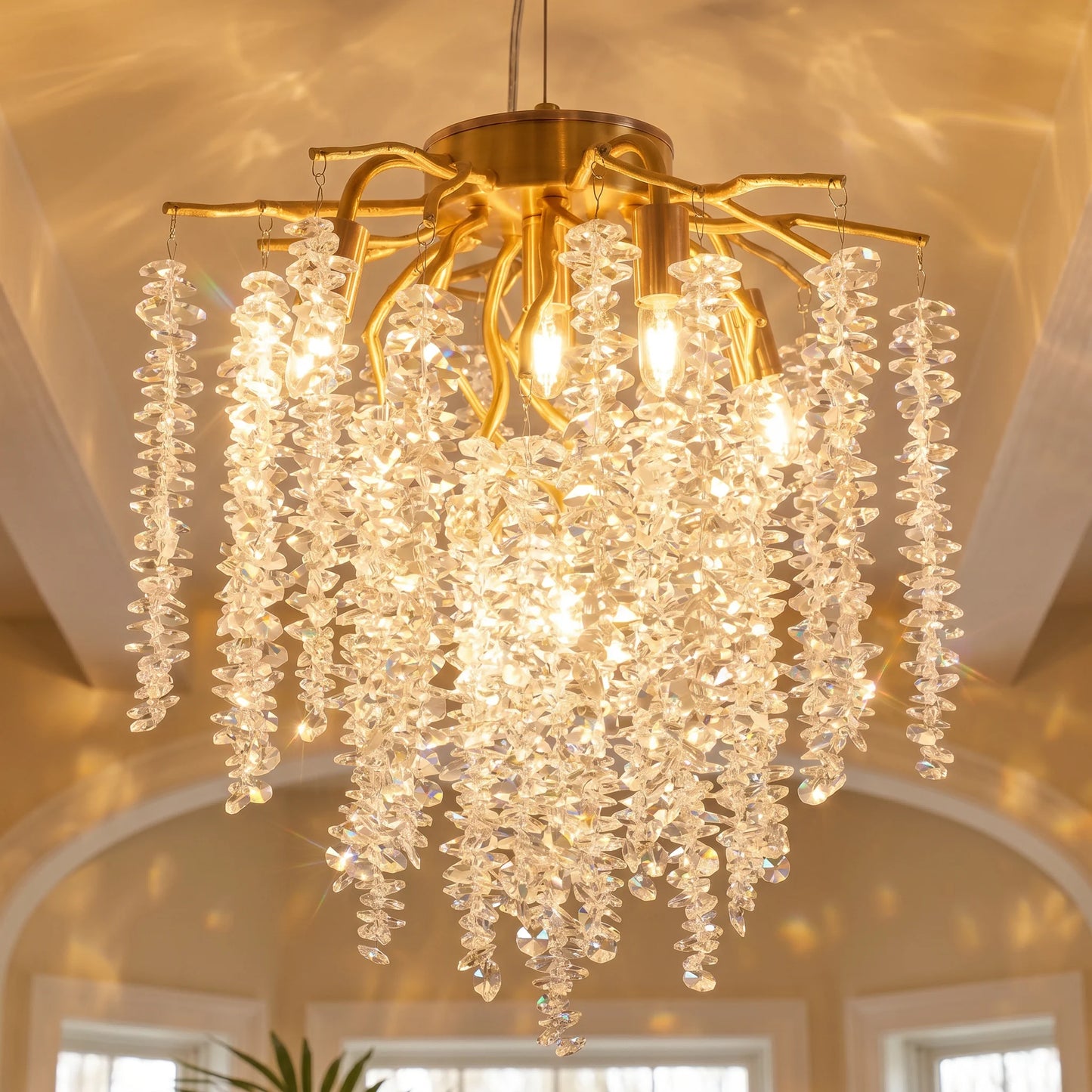 K9 Crystal Tree Branch Chandelier Pendant Light with Adjustable Height