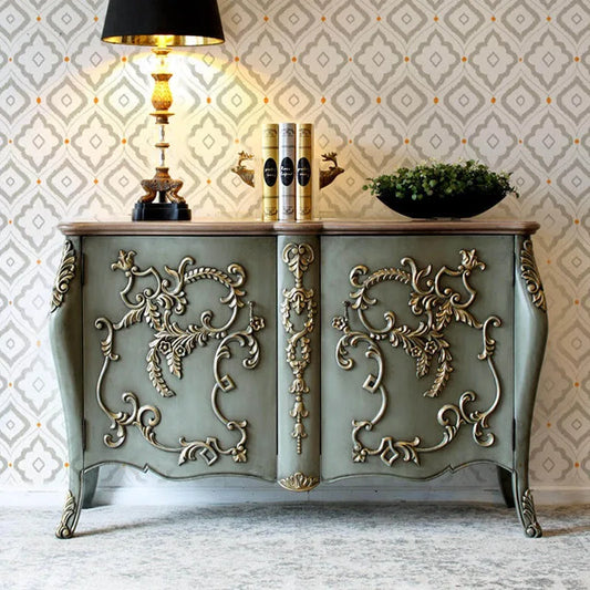 Dustproof Luxury Kitchen Cabinet Classic Green French Narrow Kitchen Cabinet Vintage Wooden Szafka Kuchenna Furniture Home