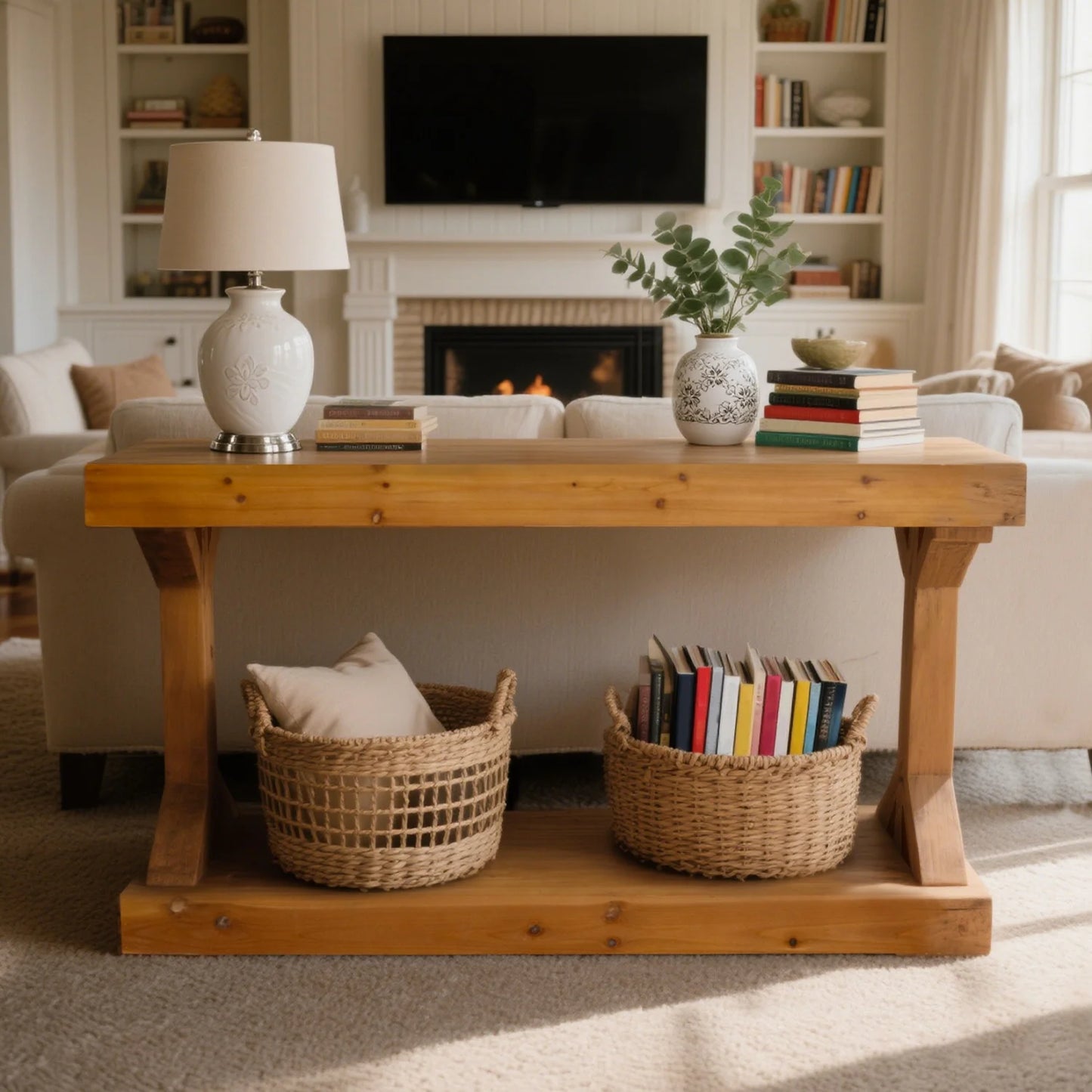 Sofa Console Table With Wood Storage Shelf For Entryway