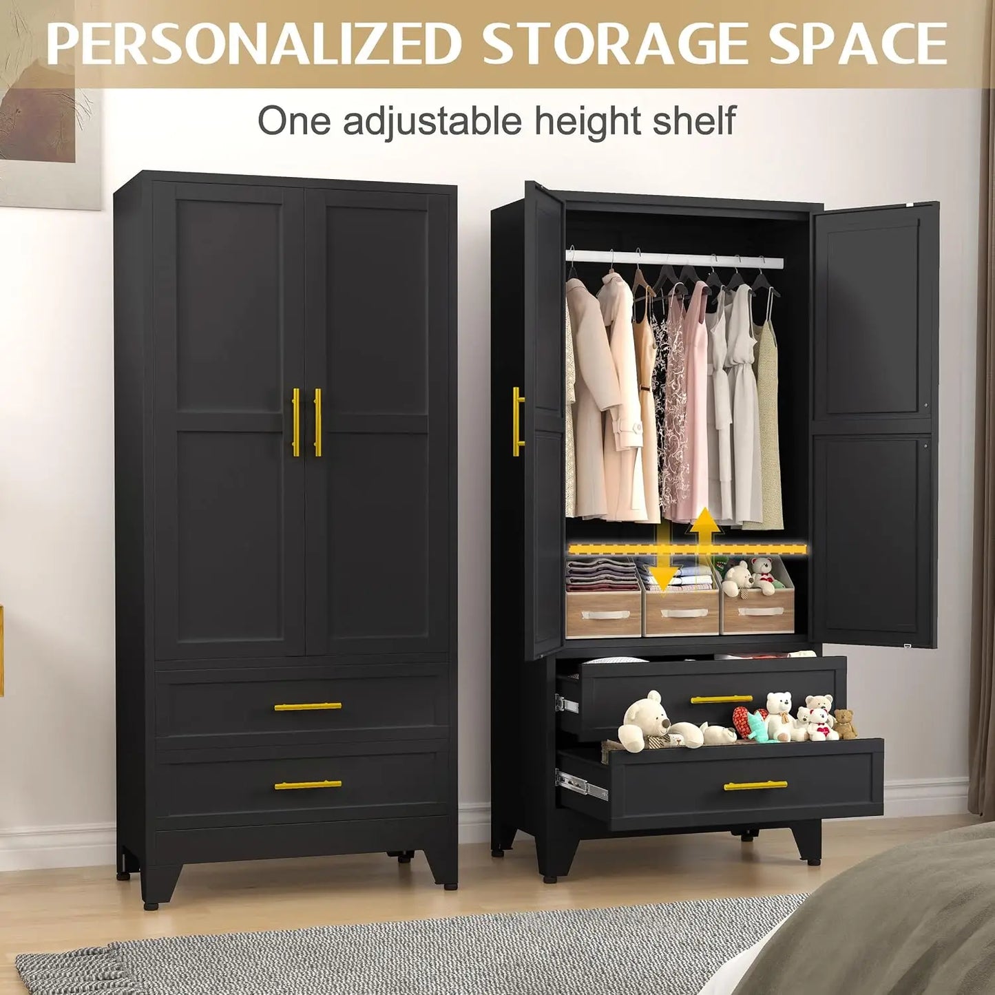 Steel Armoire Wardrobe Closet Metal Storage Cabinet With Two Doors