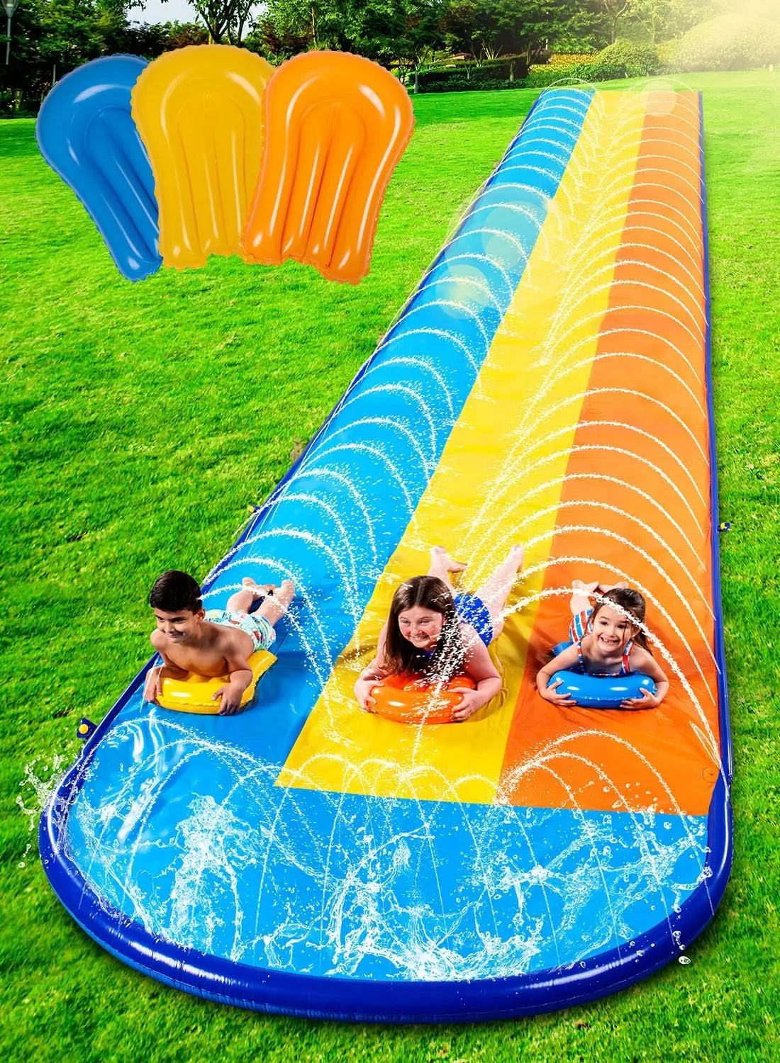 Joyfy Triple Lawn Water Slide With Built In Sprinkler