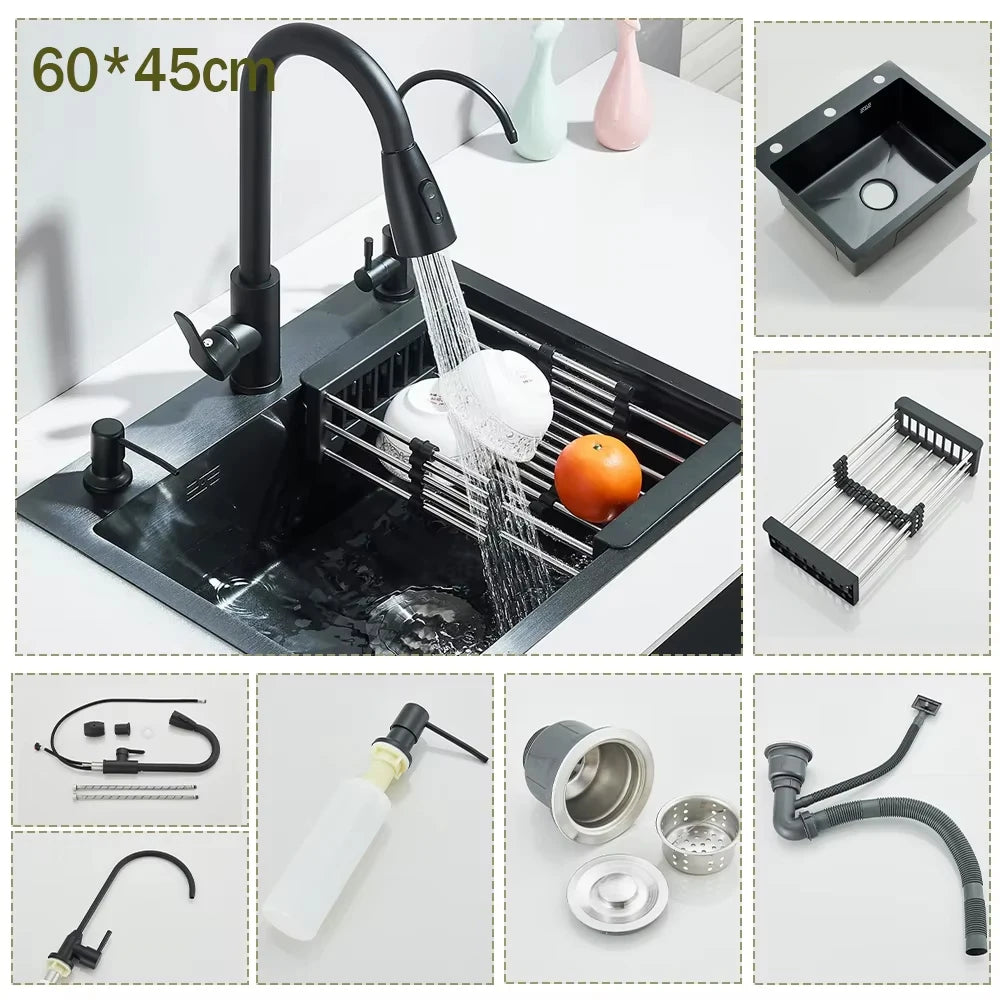 Stainless Steel Undermount Kitchen Sink With Integrated Faucet Drain Basket
