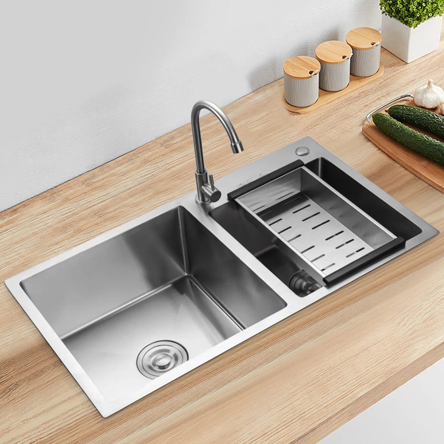 Stainless Steel Double Bowl Drop-in Kitchen Sink Noise Reduction
