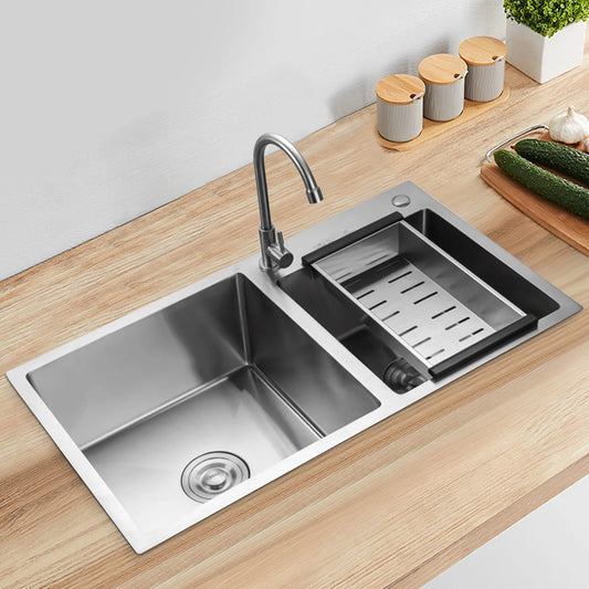 Stainless Steel Double Bowl Drop-in Kitchen Sink Noise Reduction