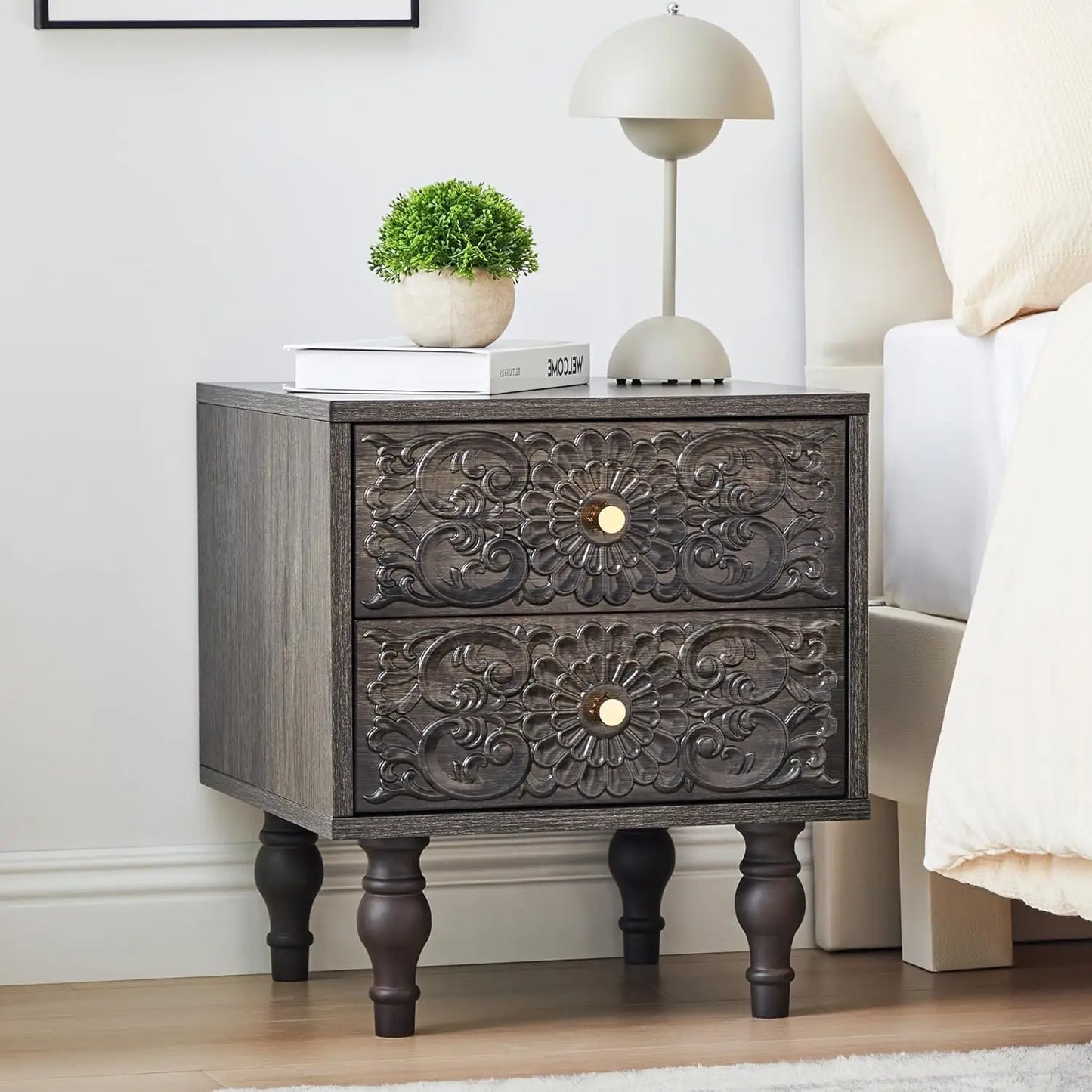 XIAOLANG Nightstand Farmhouse Bedside Table With Two Drawers
