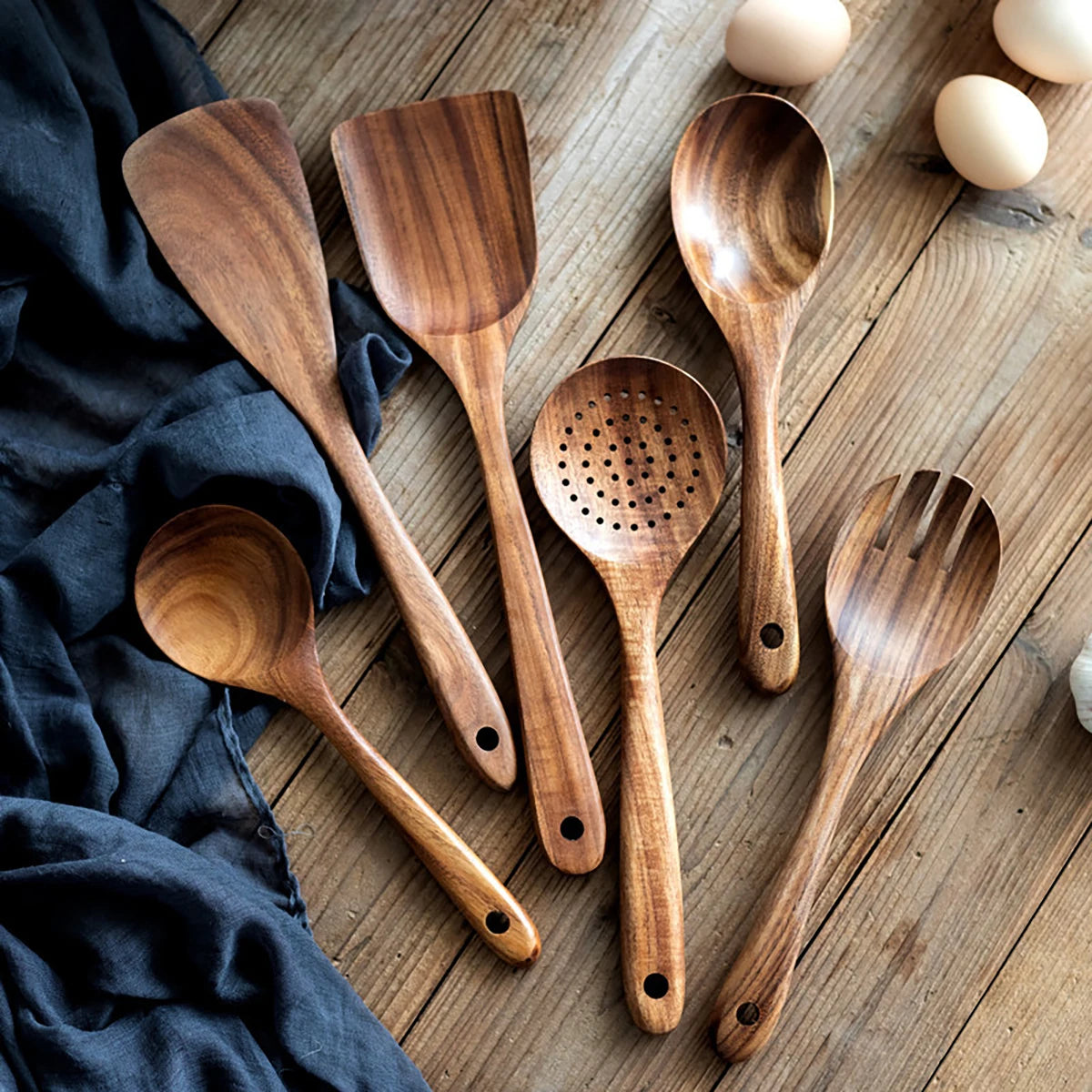 Wood Kitchen Utensil Set Spatula Spoon Fork Stirring Tools
