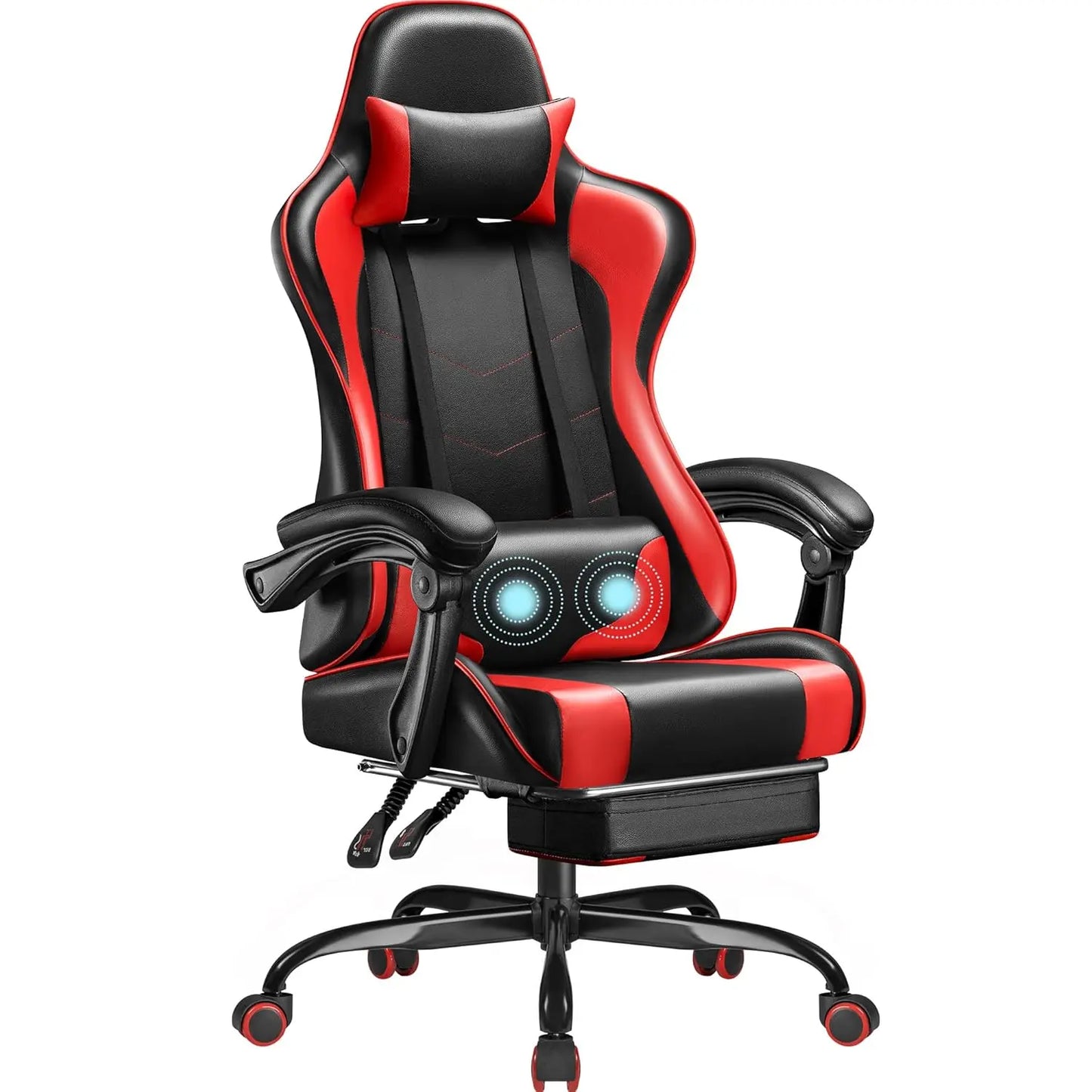 Gaming Chair With Footrest Height Adjustable And Massage Lumbar Support