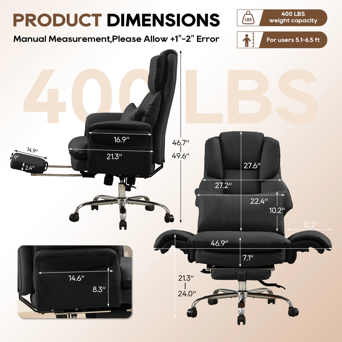 TCGBKAF Big and Tall Executive Criss Cross Office Chair, Ergonomic Computer Desk Chair with Adjustable Backrest, Flip Armrests & Footrest for Home & Office