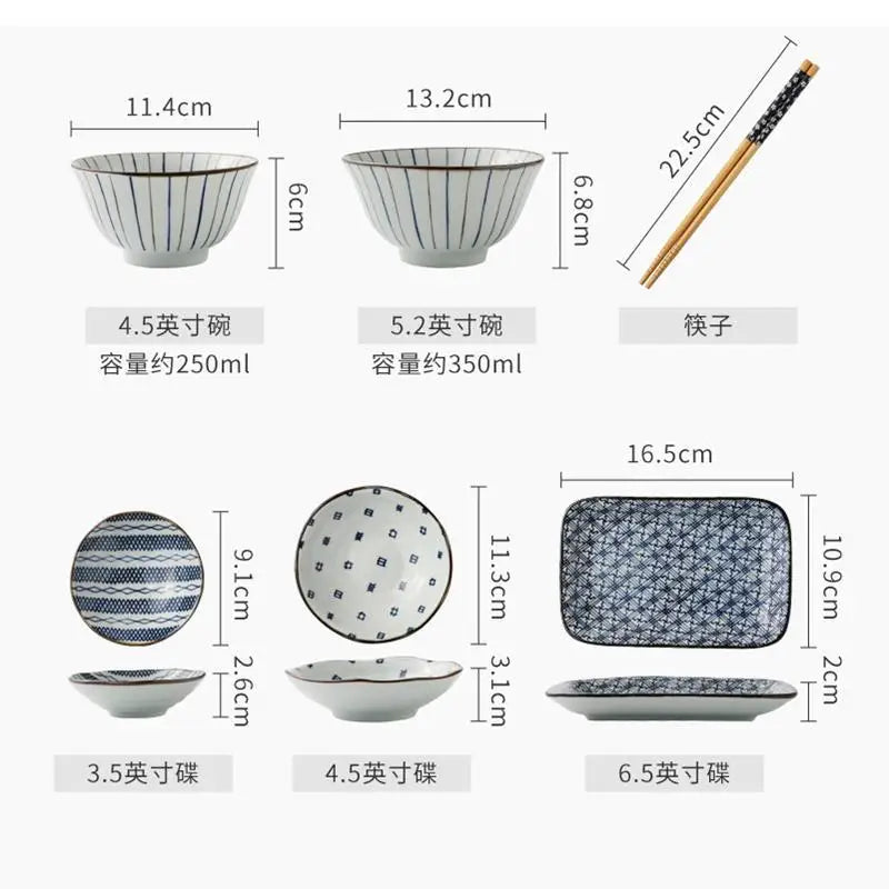 Japanese Retro Ceramic Dinnerware Set With Plates And Bowls