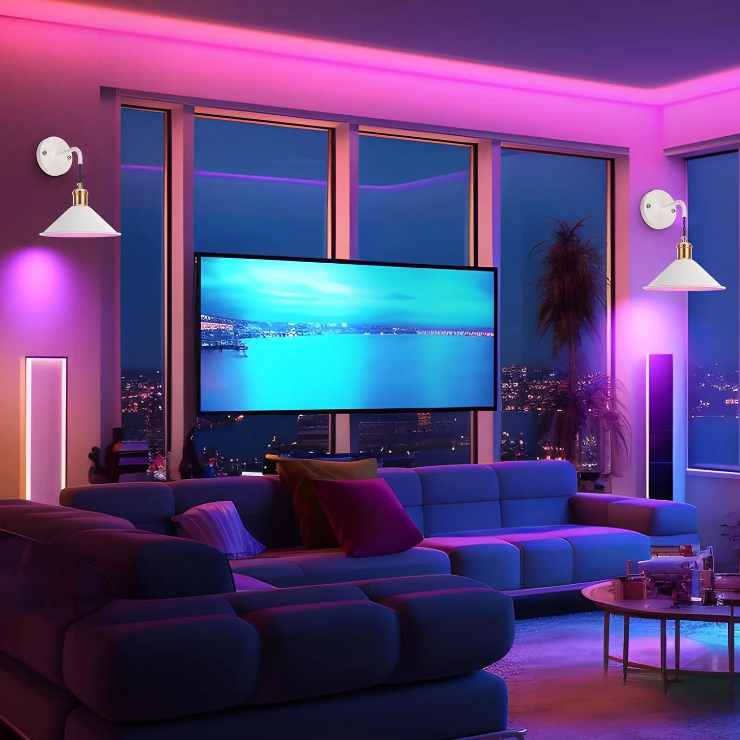PRTILOUD Battery Operated Wall Sconces 2 Pack Remote Dimmable Warm RGB