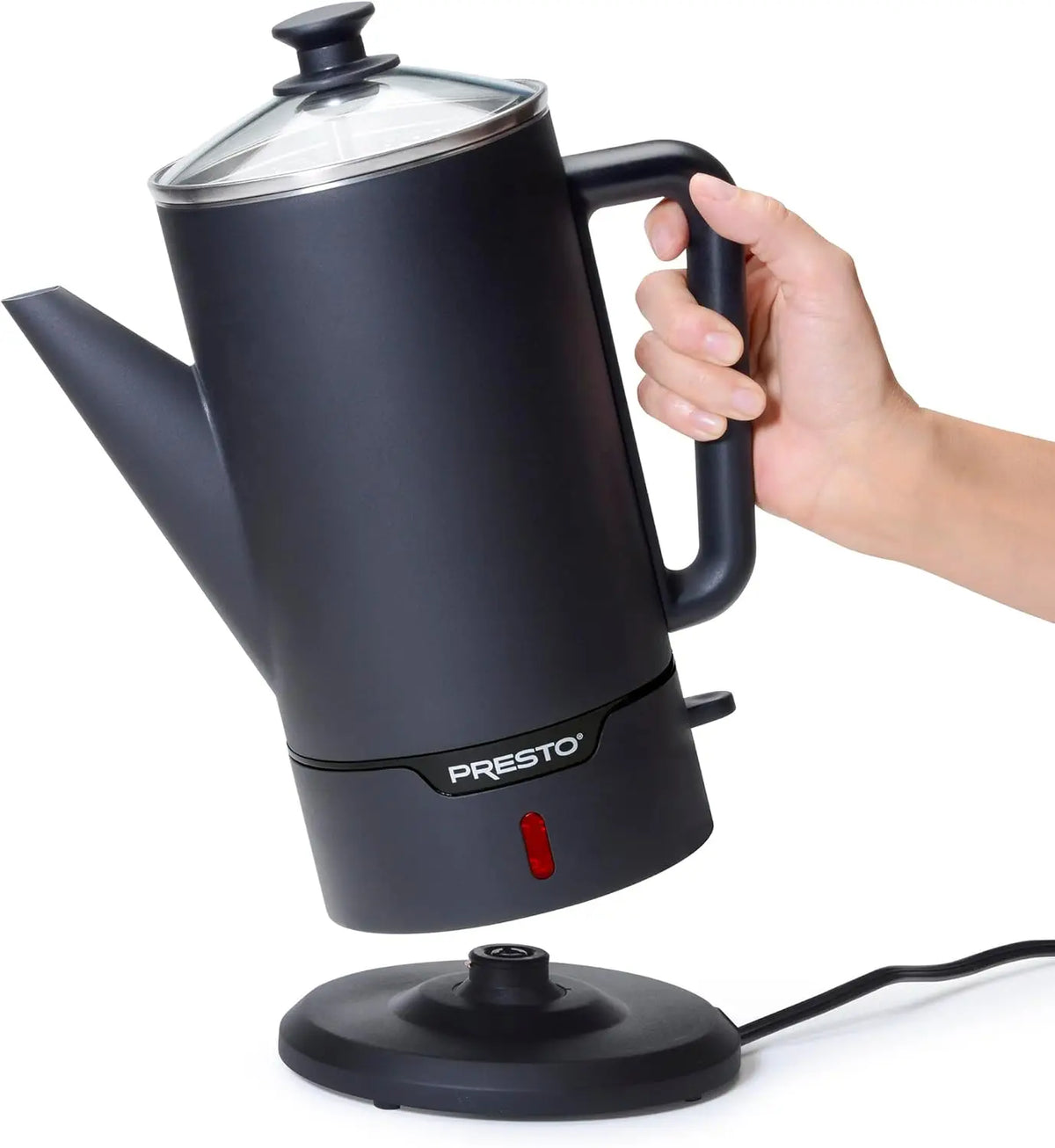 02815 12-Cup CordlCoffee Percolator - StainlSteel, Modern Design, Easy Pour Spout, Stay-Cool Handle, Matte-Black